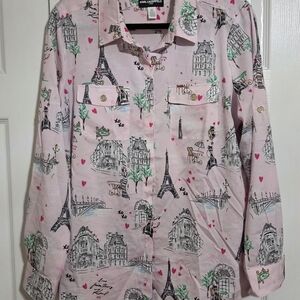 Karl Lagerfeld Pink Paris Print Button Down Shirt